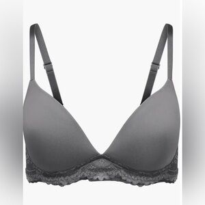 Adore Me Women’s Jainey Contour Plunge Bra Smoky Dark Gray 36C Lace Detail NWT